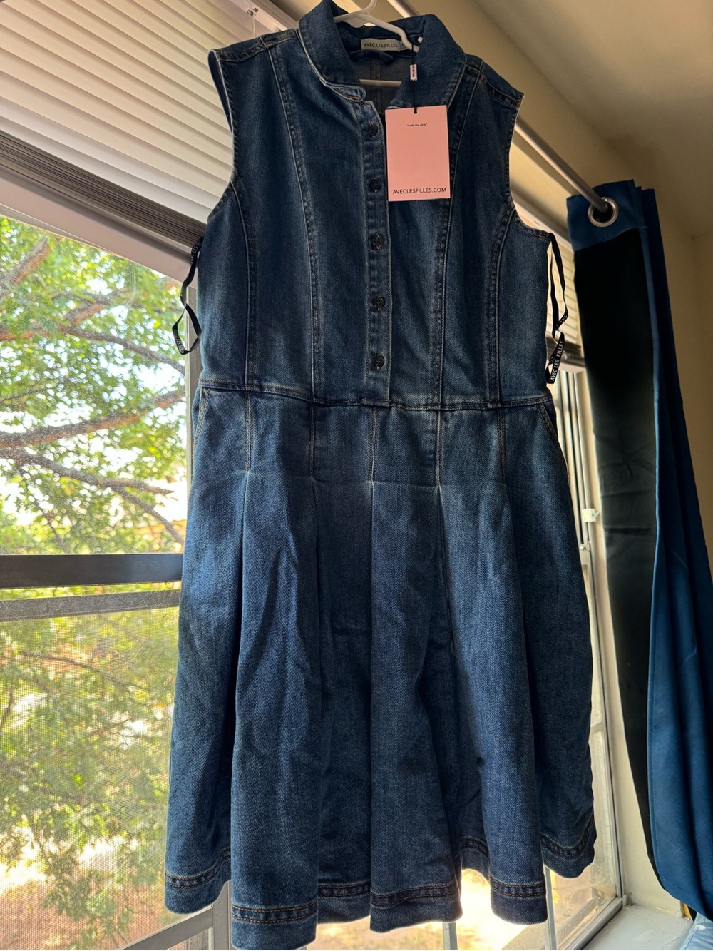 Avec Les Filles Dark Blue Denim Sleeveless Dress